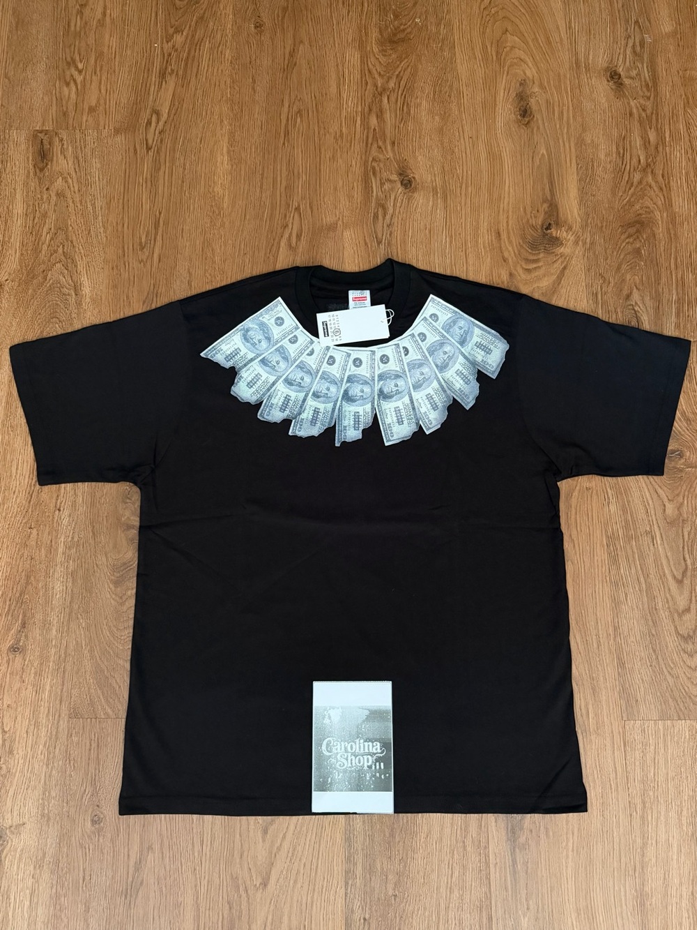 MM6 Maison Martin Margiela Black Tee with White Money Collar Print